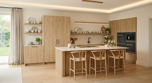 Modern Charcoal & Fluted Oak Kitchen Architecture